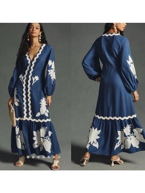 Farm Rio Embroidered Flounce Maxi Dress.